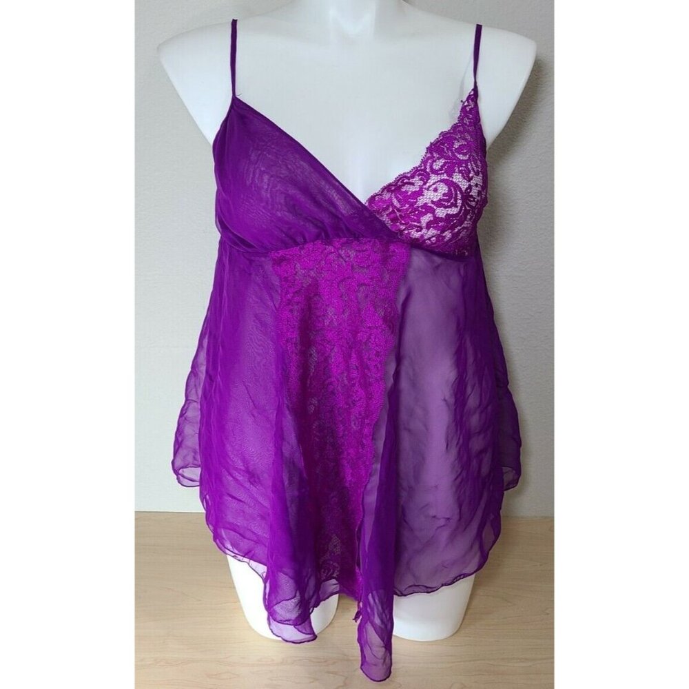 Vintage 90s Victoria's Secret Semi Sheer Sleeveless Cami Baby Doll Tank Purple L